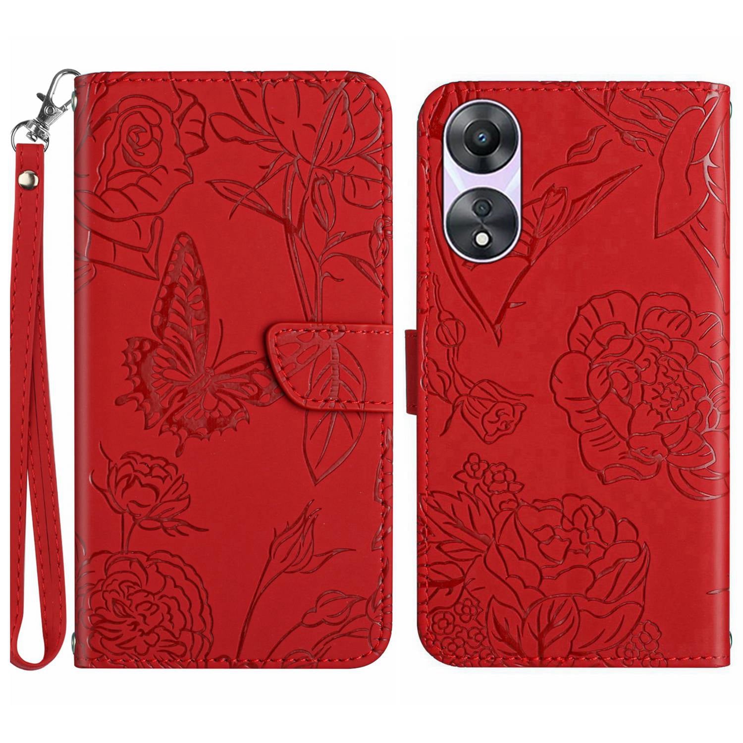 HT03 For Oppo Reno8 T 4G Flip Case Imprinted Butterfly Flowers Skin-touch Stand Cover with Hand Strap HT03 For Oppo Reno8 T 4G Flip Case Imprinted Butterfly Flowers Skin-touch Stand Cover with Hand Strap